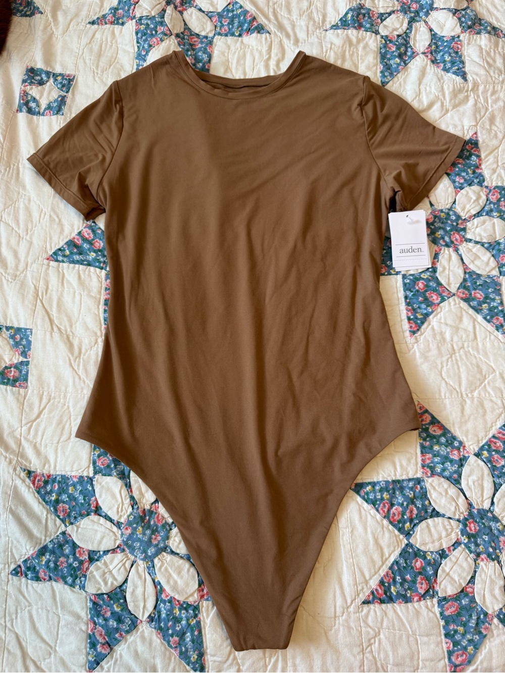 Auden Short Sleeve Brown Scoop-Neck Bodysuit